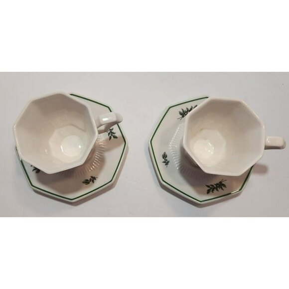 Set of 2 Nikko Christmastime Octagon Shaped  3.5” Cups and 6” Saucers - Picture 2 of 10